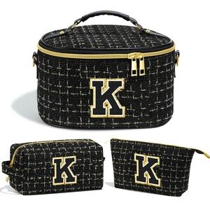 Black and Gold Tweed Cosmetic Bag